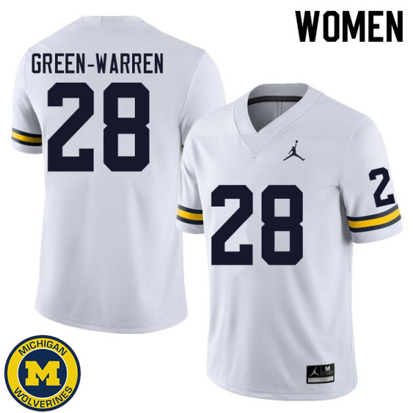 Women University of Michigan #28 Darion Green-Warren White Replica Stitch Jersey